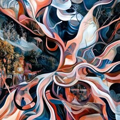 Obraz premium Abstract Painting with Integrated Landscape Scene