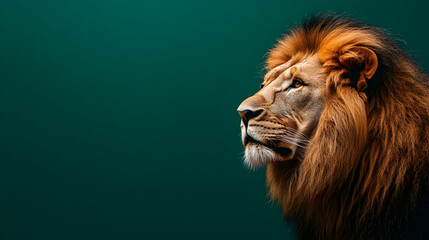 Fototapeta premium Lion wearing a stylish leather jacket standing confidently with a bold and charismatic presence exuding strength and attitude ultra-detailed high-quality studio portrait