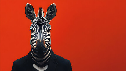 Obraz premium Zebra wearing a sharp tailored tuxedo standing confidently with an elegant and charismatic presence exuding luxury and sophistication ultra-detailed high-quality studio portrait