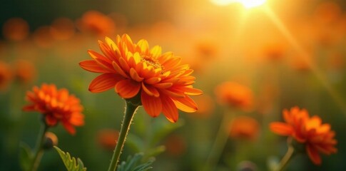 Chrysanthemum orange flower stem stretching towards sunlight, chrysanthemum, orange, autumn