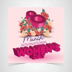 International Women's Day March 8 Banner, Vibrant Floral Design Celebrating Women, Equality and Empowerment. Colorful Women's Day Wishes Background, Greeting Card, Web, Flyer, 8th March Holiday
