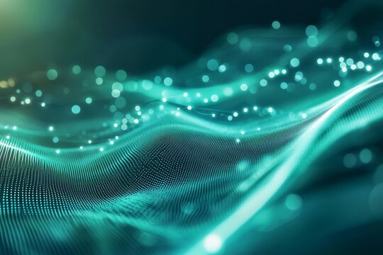 Teal digital wave flowing, dark background, data visualization