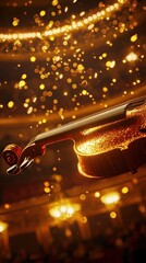 Violin in Focus Surrounded by Golden Lights During a Classical Concert Performance