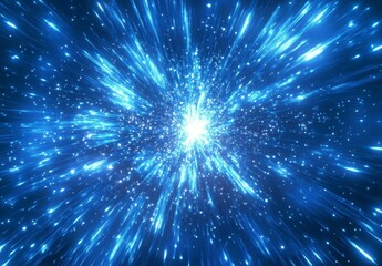 Naklejka premium Abstract background with glowing blue light streaks radiating from a central point, creating a dynamic and energetic visual. The image features a