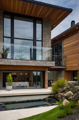 Fototapeta premium Modern Architectural House Design with Stunning Pool and Landscaped Garden