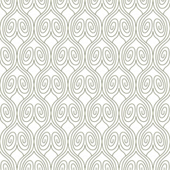 Vector seamless texture. Modern geometric background with figured tiles made of thin threads with spirales.