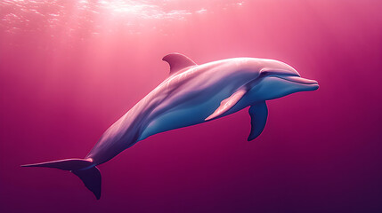 Fototapeta premium Dolphin standing against a solid pink background exuding confidence and charm ultra-detailed high-quality studio portrait with a sleek and playful presence