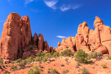 Fototapeta premium A beautiful, rocky landscape with a blue sky in the background