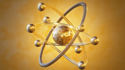 Vivid close up of an atom showcasing central nucleus and electrons in dynamic motion