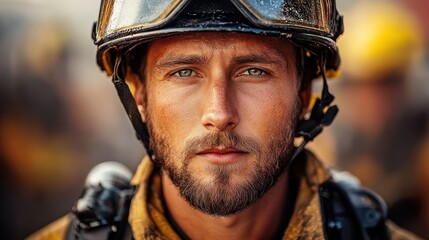 Focused firefighter, urban rescue, at fire scene,  rescue mission