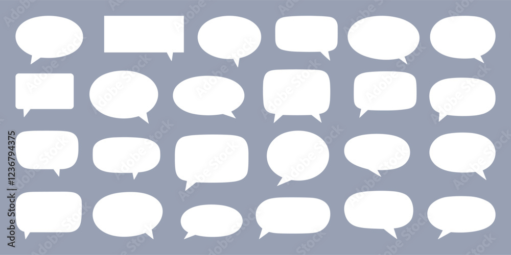 Poster white speech bubble vector set. collection of white comic text bubbles. flat white shapes on a grey 