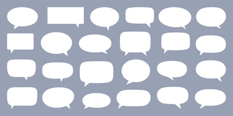 White speech bubble vector set. Collection of white comic text bubbles. flat white shapes on a grey background. simple and minimalistic. vector illustration.
