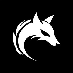 a white fox head logo silhouette. a simple vector graphic logo design on a black background. an elegant and mysterious style. suitable for print and digital media.