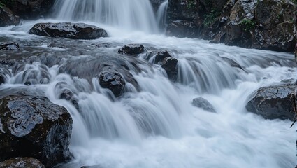 Fototapeta premium Captivating waterfall in motion blur over rocky terrain