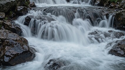 Fototapeta premium Captivating waterfall in motion blur over rocky terrain