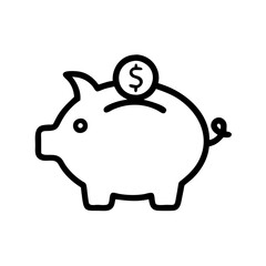 Obraz premium Piggy bank icon with a coin on top, representing savings, money, finance, and investment.