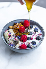 Vibrant Yogurt Bowl with Berries, Granola, and Honey – Paris Café Morning Treat