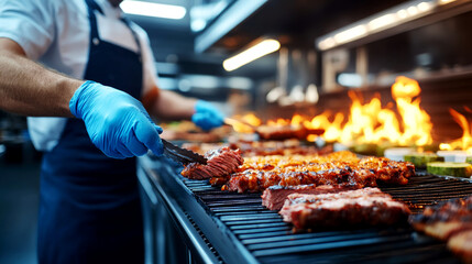 Grilling delicious street food gourmet bbq cook-off in urban kitchen culinary showcase vibrant atmosphere close-up view of cooking techniques