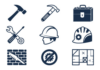 Construction and Tools Icons Set - Repair, Engineering, and Building Equipment Vector Illustrations