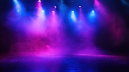 Stage lighting, pink blue smoke, dark background, concert backdrop