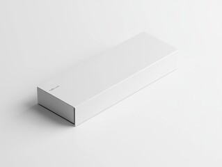 Fototapeta premium A white box mockup with no text or graphics on it, isolated on a white background. The box is rectangular and has sharp edges, with the top surface facing forward for product photography. 