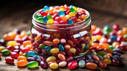 "Celebrating National Gumdrop Day: Vibrant Gumdrops in a Glass Jar Against a Pastel Dreamscape, Sparkling with Sugar Crystals and Festive Charm"