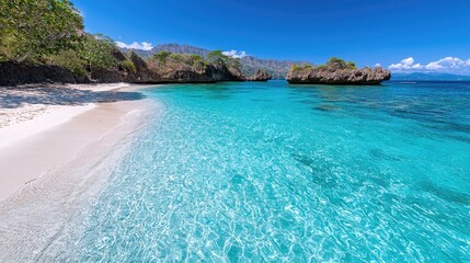 Fototapeta premium Tropical beach, turquoise water, island background, summer vacation