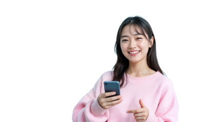 Smiling Happy Woman  Holding mobile phone