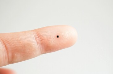 Tiny black microchip on finger highlighting miniature technology and innovation in electronics