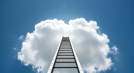 Fototapeta premium A ladder reaching into a bright cloud, symbolizing the ascent toward positive aspirations and the pursuit of success