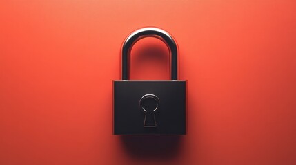 Fototapeta premium Metallic Padlock on an Orange Background, Privacy and Safety Concept