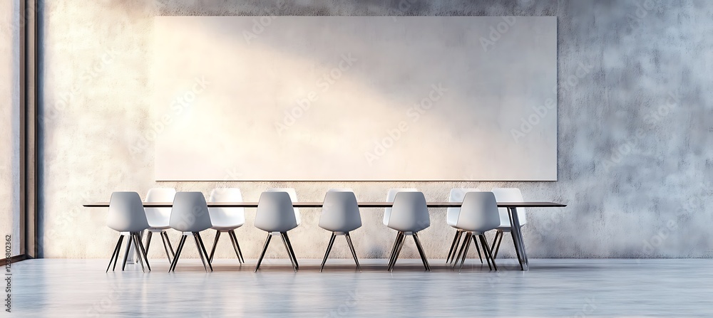 Poster a professional meeting setup with a large table and ample blank space for text