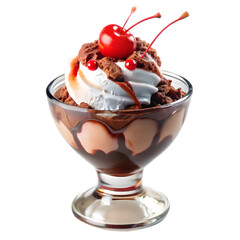 Delicious chocolate sundae isolated on transparent background 