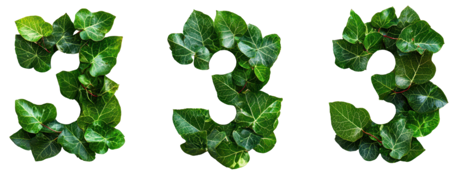 Three green numbers made of ivy leaves on transparency background - Powered by Adobe
