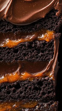 Decadent layers of dark chocolate cake adorned with rich chocolate ganache and luscious salted caramel filling