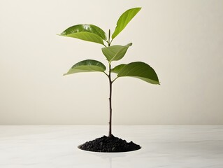 Close-up of a young plant sprouting from a mound of earth, symbolizing new life, growth, and environmental care.