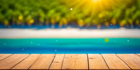 Tropical Beach Wooden Deck Background