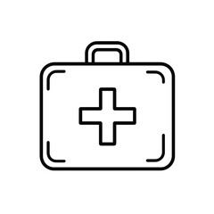 Obraz premium First aid kit outline icon, minimalist design, black and white style, medical symbol