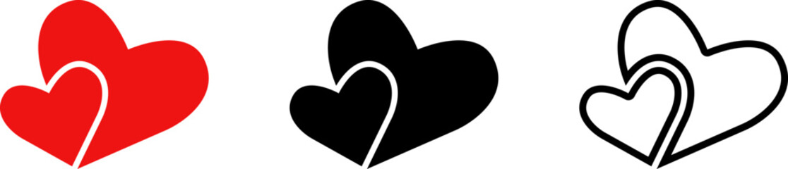 Heart or like icon. Valentines Day. Social network like red heart buttons. Perfect Love symbol. Live stream video chat like. Vector illustaration isolated on white background