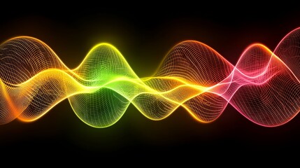 Fototapeta premium Vibrant Abstract Flowing Patterns with Colorful Waveforms on Black Background