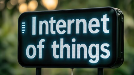 Fototapeta premium Internet of Things Concept Sign with Digital Display in Modern Tech Environment