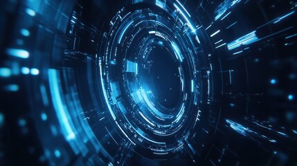 Fototapeta premium Futuristic blue digital tunnel, technology, abstract, background, website