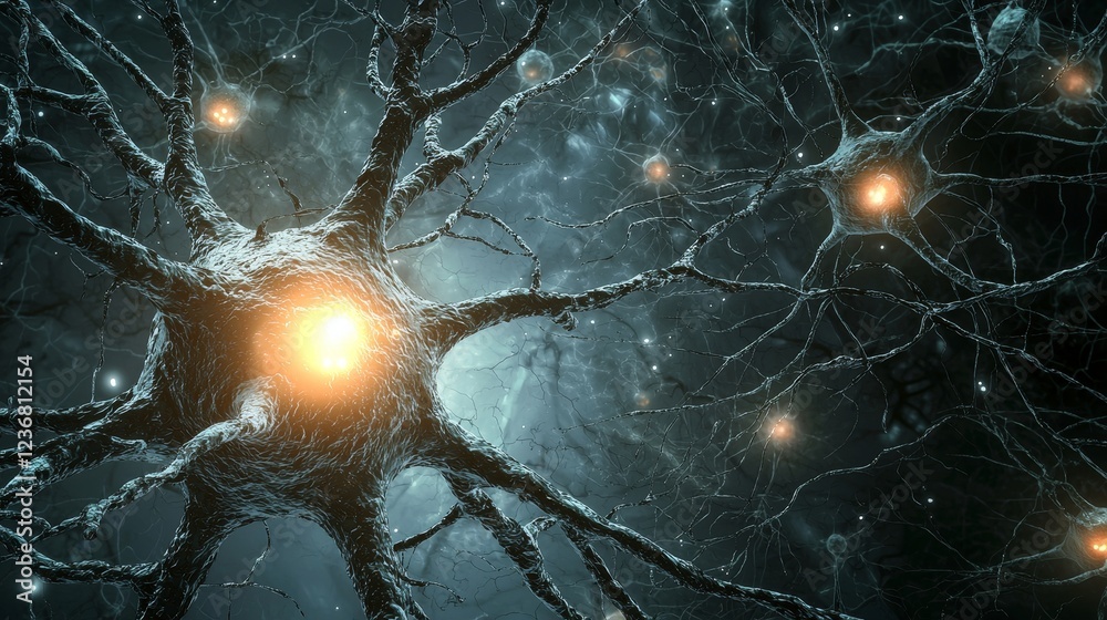 Poster artistic representation of neural connections in a dynamic neural network