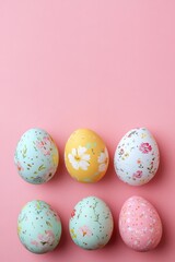 Fototapeta premium Colorful easter eggs decorated with floral patterns, creating a festive spring atmosphere, vertical