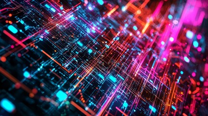 Obraz premium Bright and Colorful Abstract Visuals of Cyberspace and Digital Connections