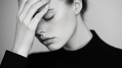 Fototapeta premium Woman Experiencing Headache Relief in Natural Setting