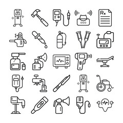 Simple Set Of Medical Healthcare related Outline Icons. Thin Line Vector Icons For Website Design And App Development Illustration On An Isolated White Background.