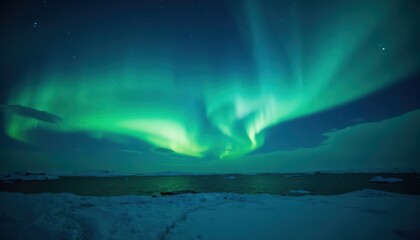 Naklejka premium Mesmerizing Northern Lights Over Serene Arctic Landscape at Night
