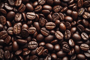 Close-up of roasted dark brown coffee beans.
