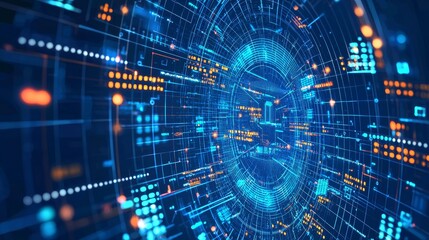 Obraz premium Abstract Digital Curved Lines Spiraling in a Futuristic Tech Environment